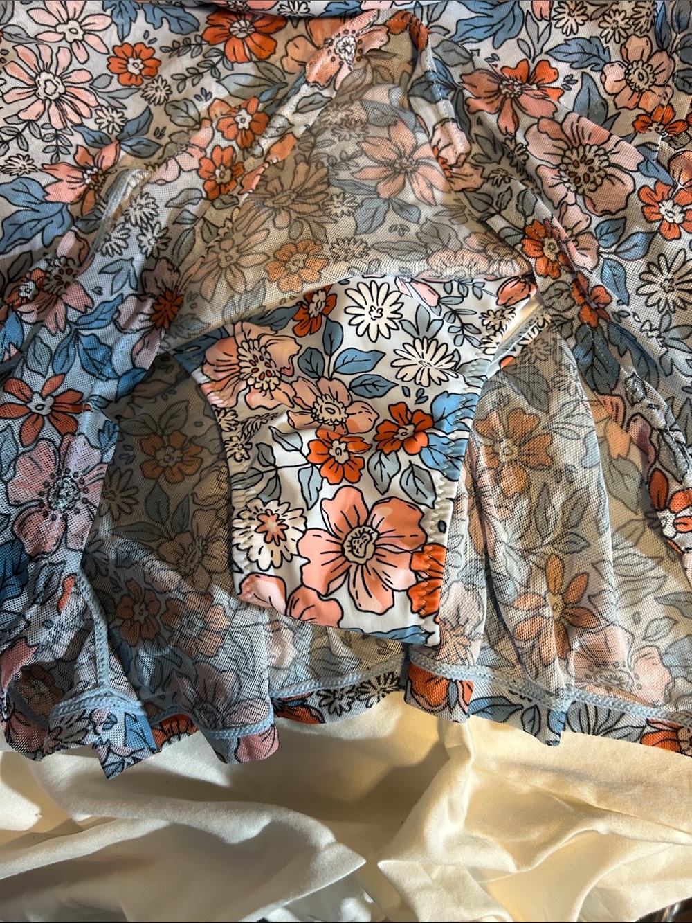 CiCiBird NWT Blue Floral Scoop Neck One-Piece Swimdress W/3 Layer Skirt, XL - Picture 4 of 8